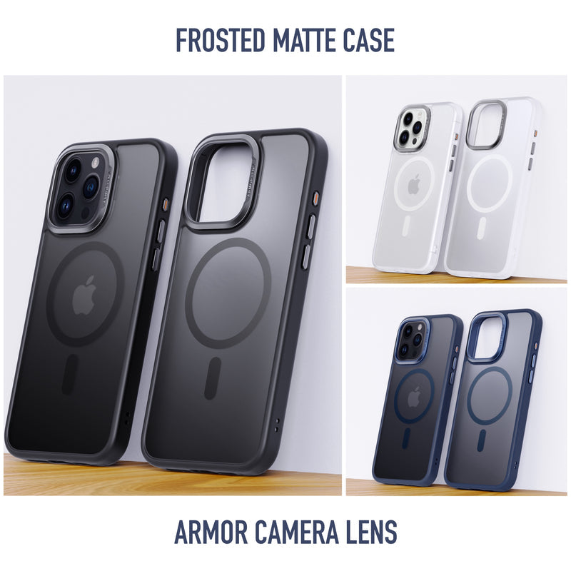 iPhone 15 Series : Frosted Matte MagSafe Case with Armor Metal Camera Lens