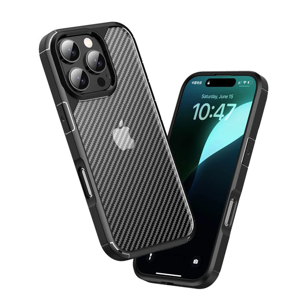 iPhone 16 Series : Carbon Fiber Texture Shockproof & Rugged Cover
