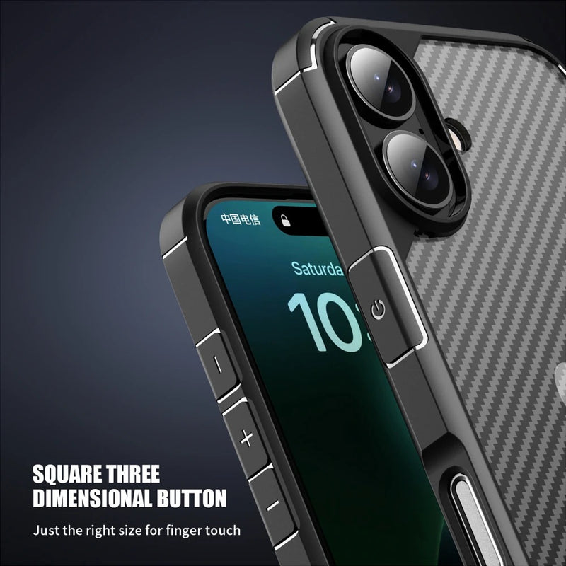 iPhone 16 Series : Carbon Fiber Texture Shockproof & Rugged Cover