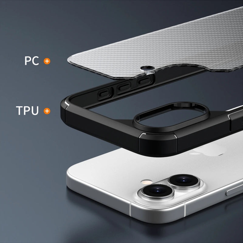 iPhone 16 Series : Carbon Fiber Texture Shockproof & Rugged Cover