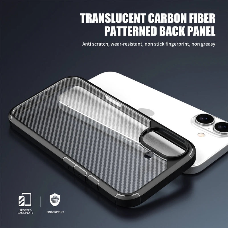 iPhone 16 Series : Carbon Fiber Texture Shockproof & Rugged Cover