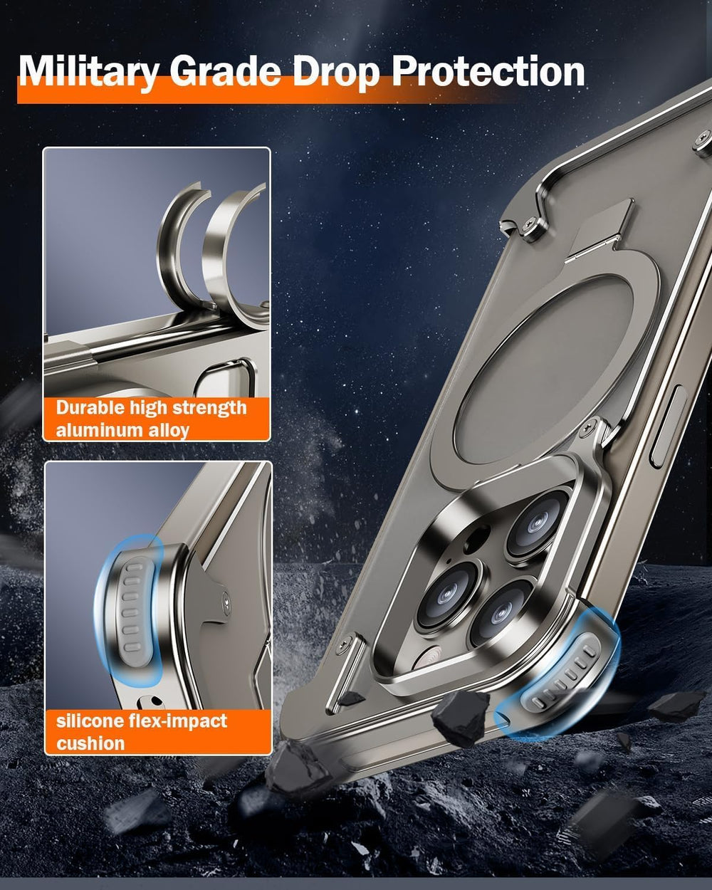 iPhone 15 series - Frameless Armoured Case with Kickstand for iPhone