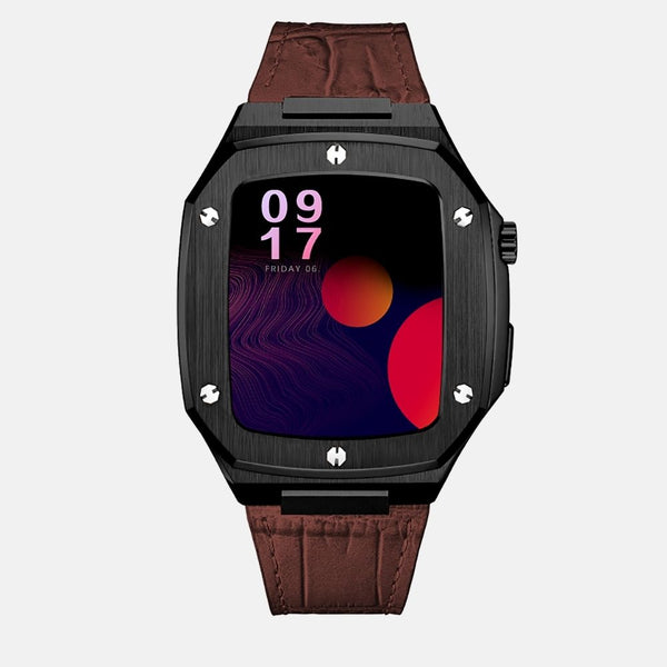 44MM Black Luxury Edition iWatch Case: Leather Strap