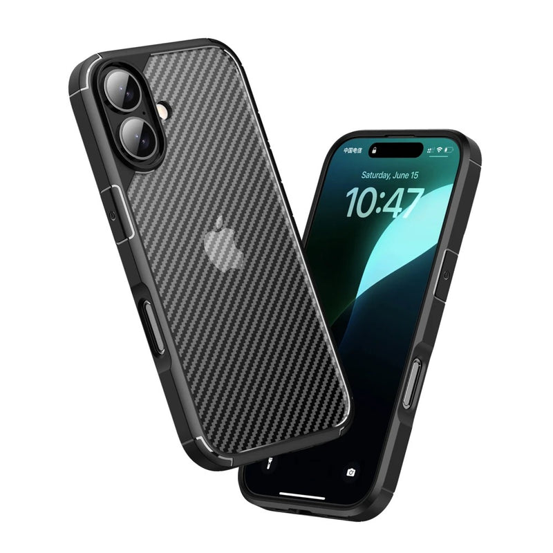 iPhone 16 Series : Carbon Fiber Texture Shockproof & Rugged Cover