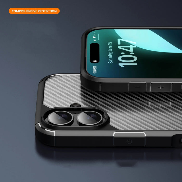 iPhone 16 Series : Carbon Fiber Texture Shockproof & Rugged Cover